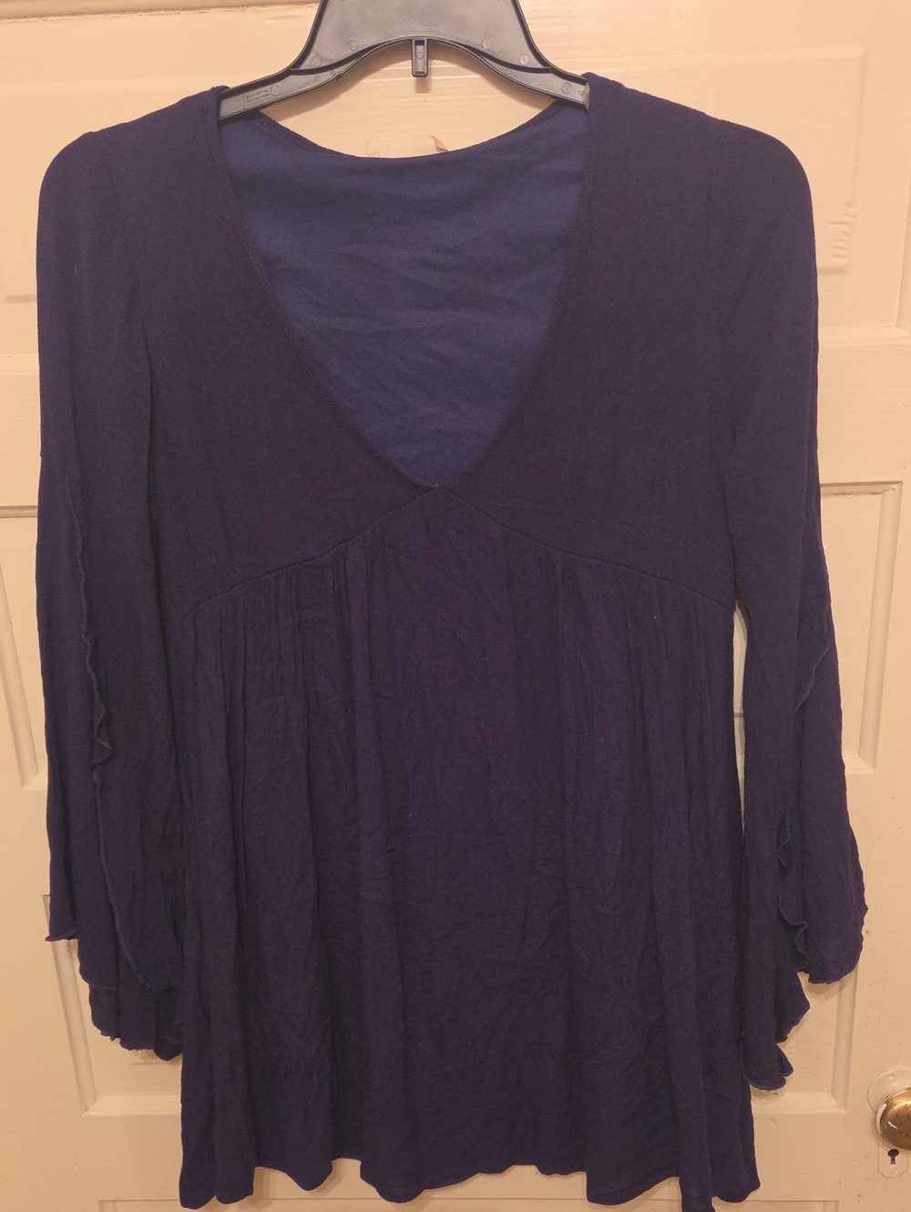 Women's Deep V-Neck Long Sleeve Tunic Top - Navy